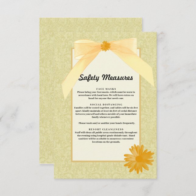 Yellow Floral Wedding Safety Measures Enclosure Card (Front/Back)
