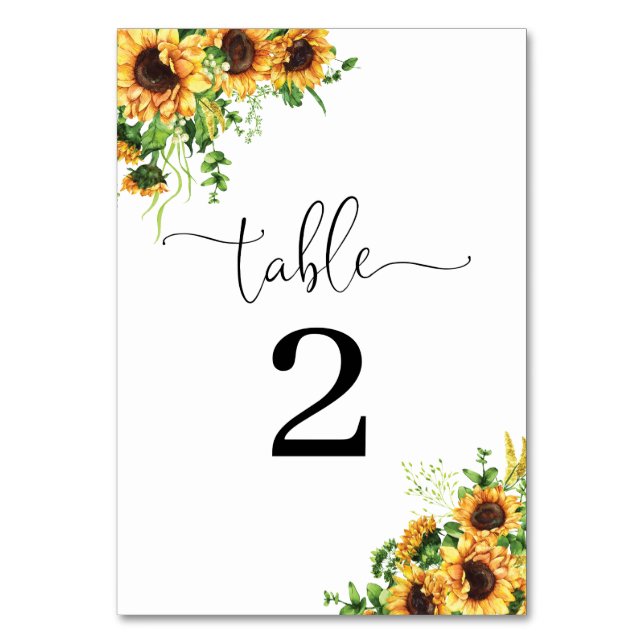 Yellow Floral Wedding Table Numbers (Front)