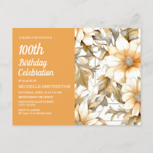 Yellow Floral Women's 100th Birthday Invitation Postcard