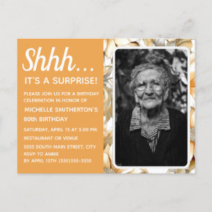 Yellow Floral Women's 80th Birthday Photo Invitation Postcard