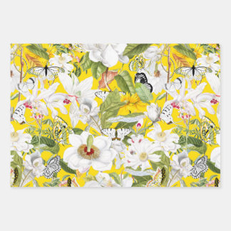 Yellow Floral Wrapping Paper, Amaryllis Print Paper Sheet