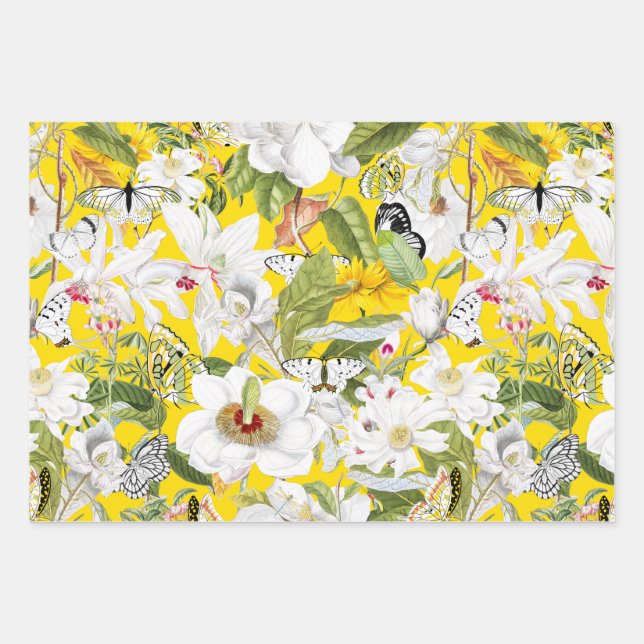 Yellow Floral Wrapping Paper, Amaryllis Print Paper Sheet (Front)