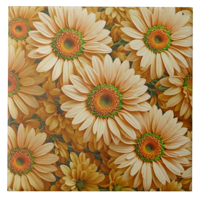 Yellow floral yellow sunflower yellow daisies  ceramic tile (Front)