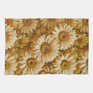 Yellow floral yellow sunflower yellow daisies tea towel