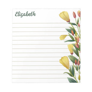 Yellow Florals Evening Primrose Lined Your Name Notepad