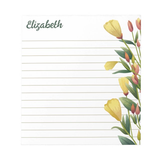 Yellow Florals Evening Primrose Lined Your Name Notepad (Front)
