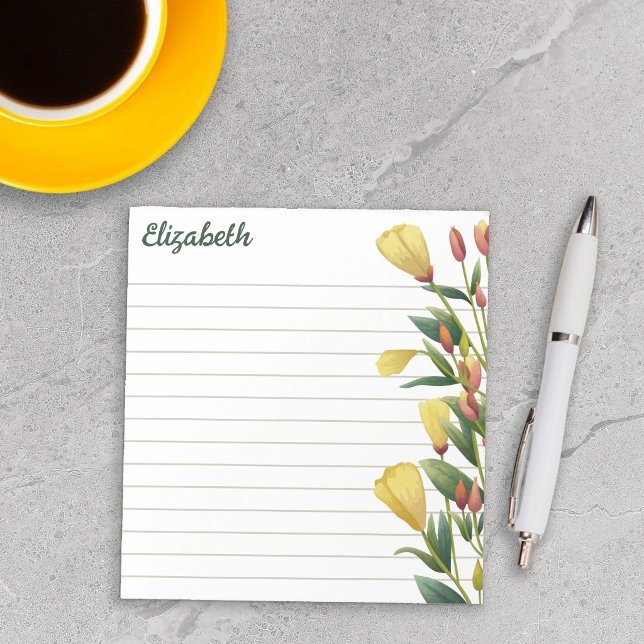 Yellow Florals Evening Primrose Lined Your Name Notepad (Creator Uploaded)
