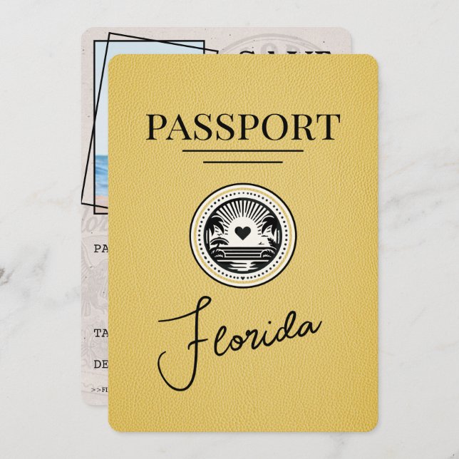 Yellow Florida Passport Save The Date (Front/Back)