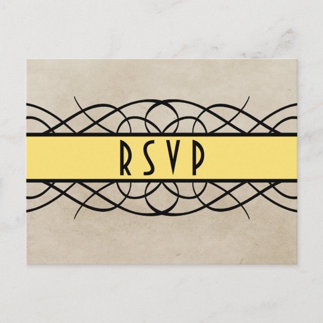 Yellow Flourish Border RSVP Postcard (Front)
