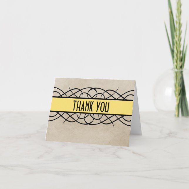Yellow Flourish Border Thank You Card (Front)