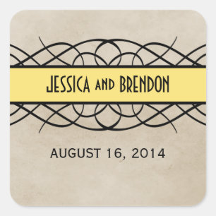 Yellow Flourish Border Wedding Stickers