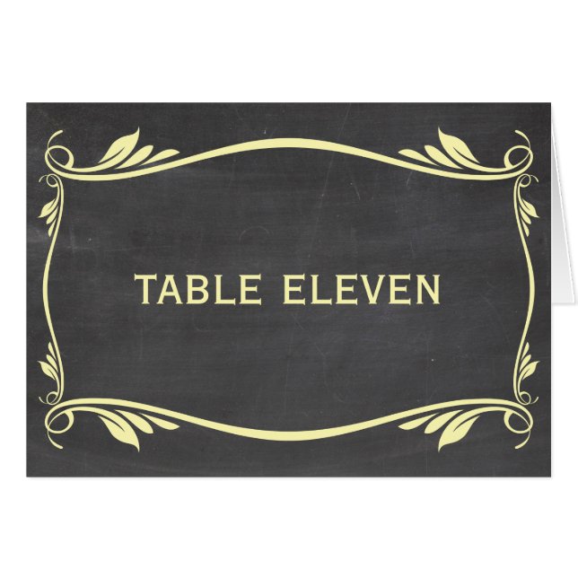 Yellow Flourish Chalkboard Table Number Card (Front Horizontal)
