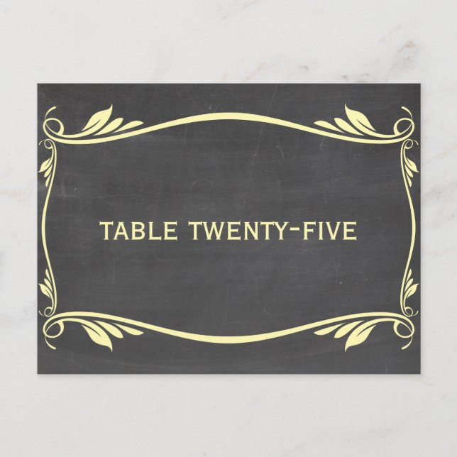 Yellow Flourish Chalkboard Table Number Postcard (Front)