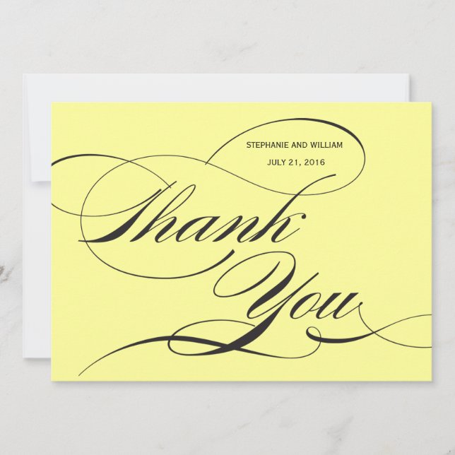 Yellow Flourish Wedding Thank You Card (Front)