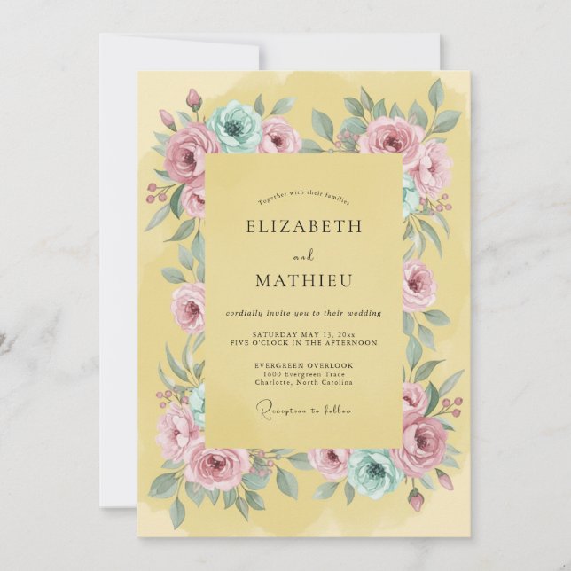 Yellow Flourishing Spring Wedding Invitation (Front)