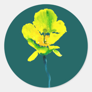 Yellow flower abstract watercolor classic round sticker