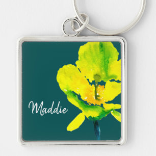 Yellow flower abstract watercolor key ring