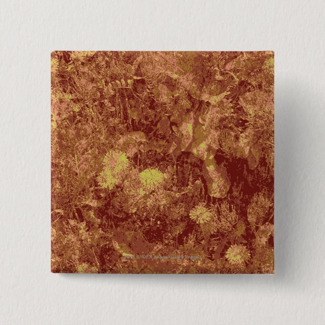 Yellow flower against leaf camouflage pattern 15 cm square badge (Front)
