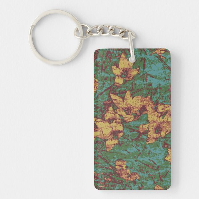 Yellow flower against leaf camouflage pattern 2 key ring (Front)