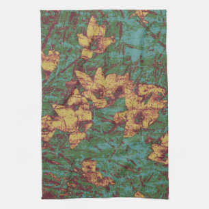 Yellow flower against leaf camouflage pattern 2 tea towel