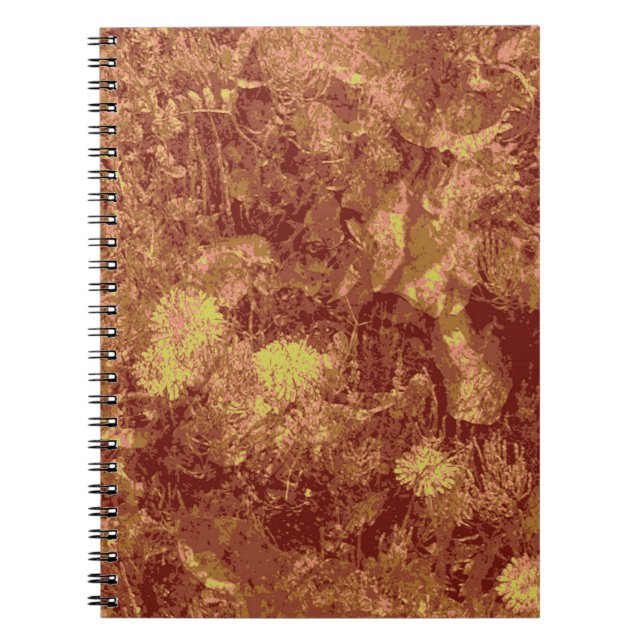 Yellow flower against leaf camouflage pattern notebook (Front)