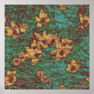 Yellow flower against leaf camouflage pattern poster