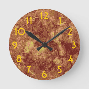 Yellow flower against leaf camouflage pattern round clock