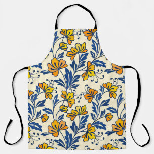 Yellow flower and blue leaf design seamless patter apron