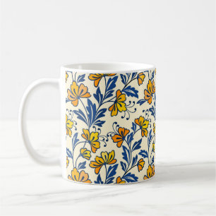 Yellow flower and blue leaf design seamless patter coffee mug
