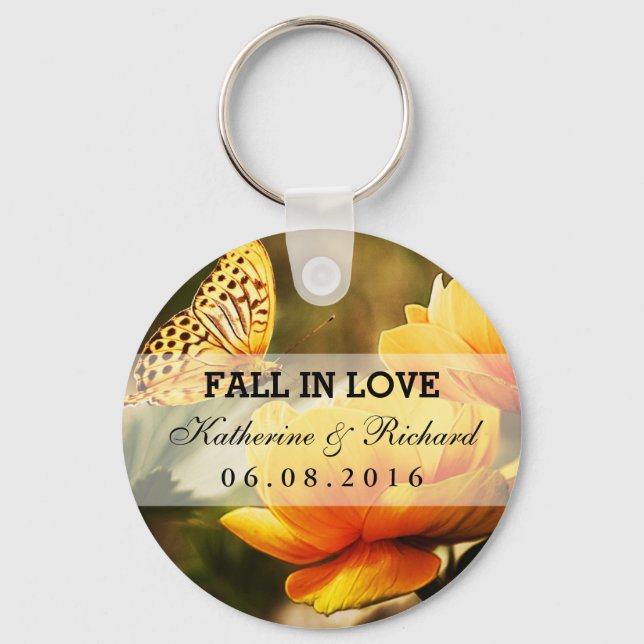 Yellow Flower and Butterfly Wedding Favour Keychai Key Ring (Front)