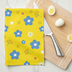 Yellow Flower Art Pattern Aesthetic Flower PNG Tra Tea Towel