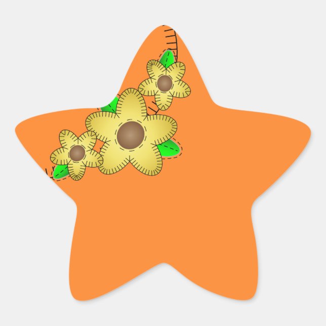 Yellow Flower  Background Star Sticker (Front)