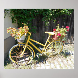 Yellow Flower Bike On The Street Poster