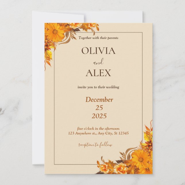 Yellow Flower Borderline Wedding Invitation (Front)