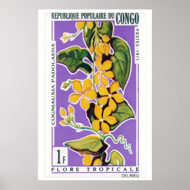 Yellow Flower Bunch - Vintage Congo Art - Postage Poster (Front)