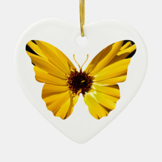 Yellow flower butterfly silhouette ceramic tree decoration