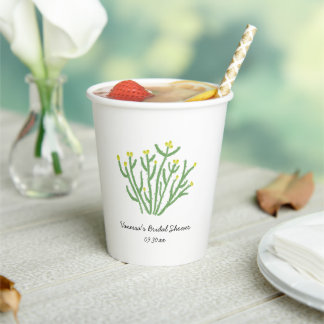 Yellow Flower Cholla Cactus Bridal Shower Paper Cups