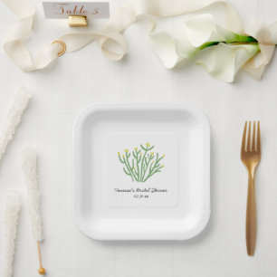Yellow Flower Cholla Cactus Bridal Shower Paper Plate