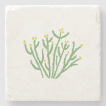 Yellow Flower Cholla Cactus Desert Stone Coaster