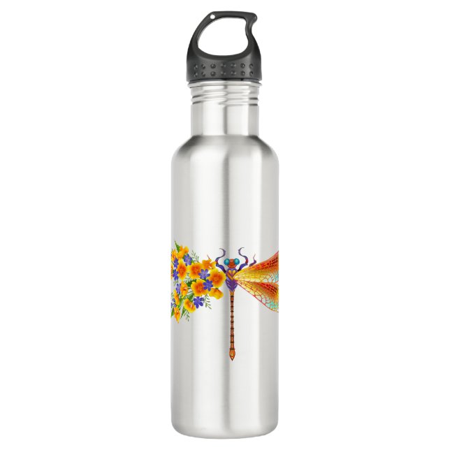 Yellow Flower Dragonfly 710 Ml Water Bottle (Front)