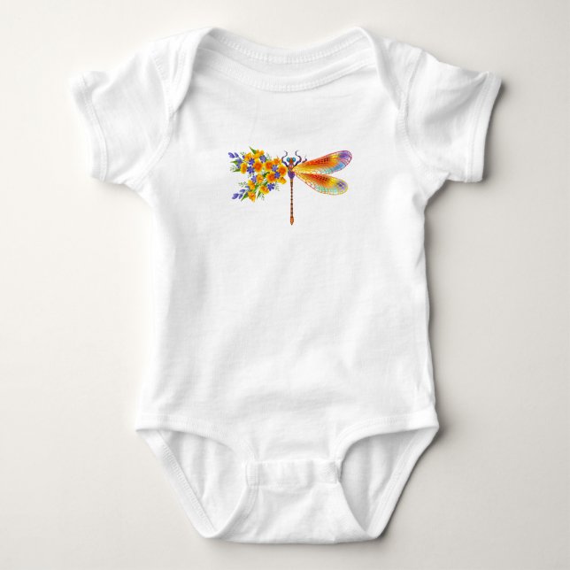 Yellow Flower Dragonfly Baby Bodysuit (Front)