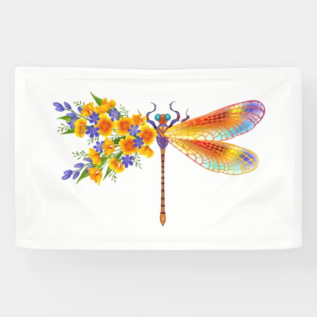 Yellow Flower Dragonfly Banner (Horizontal)