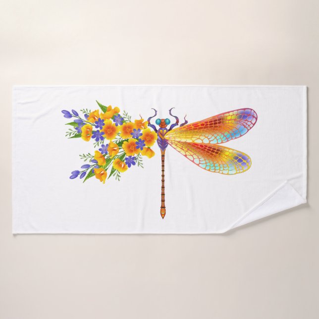Yellow Flower Dragonfly Bath Towel (Bath Towel)