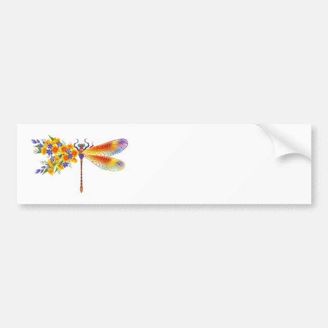 Yellow Flower Dragonfly Bumper Sticker (Front)