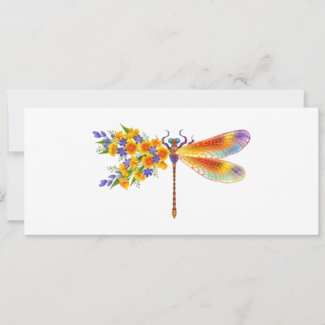 Yellow Flower Dragonfly Card (Front)