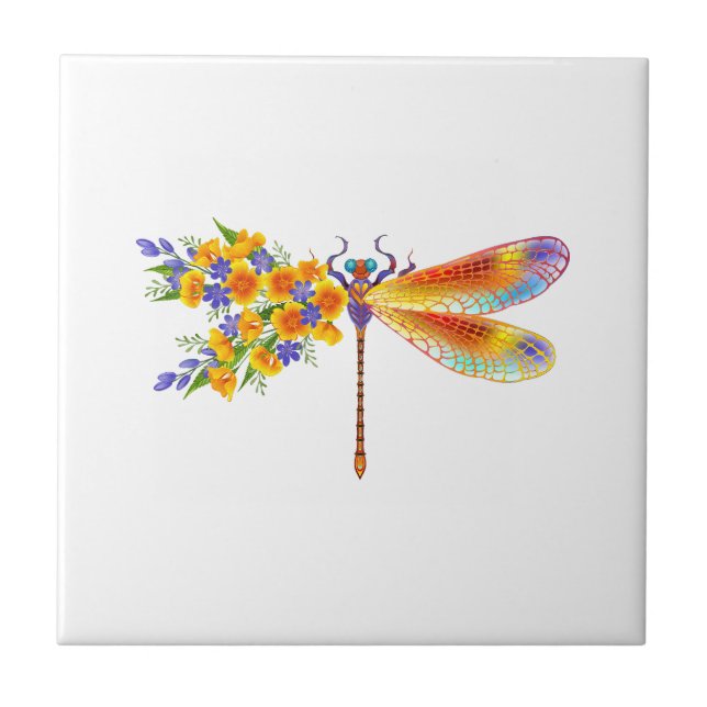 Yellow Flower Dragonfly Ceramic Tile (Front)