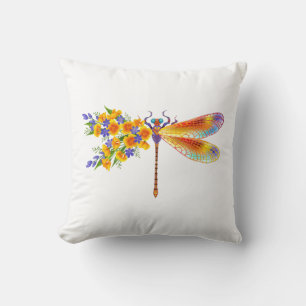 Yellow Flower Dragonfly Cushion