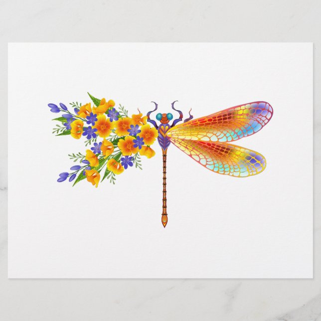 Yellow Flower Dragonfly Custom Letterhead (Front)