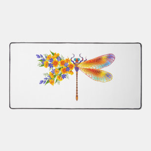Yellow Flower Dragonfly Desk Mat