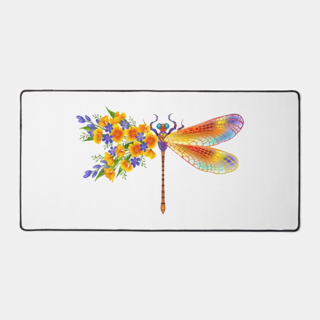 Yellow Flower Dragonfly Desk Mat (Front)